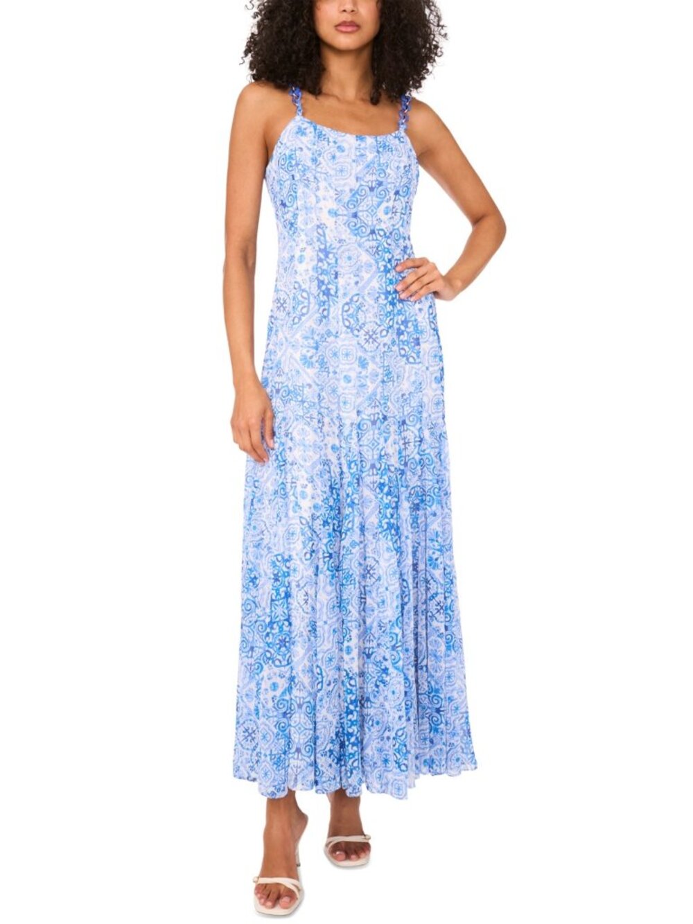 CeCe Women's Godet Chainlink-Strap Sleeveless Dress - Mosaic Sky